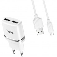 Блок питания сетевой 2 USB HOCO, C12, 2400mA, пластик, micro USB, белый (C12 WHT micro)