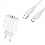 Блок питания сетевой USB 2.4A, 18W, кабель Type-C 1м, белый
