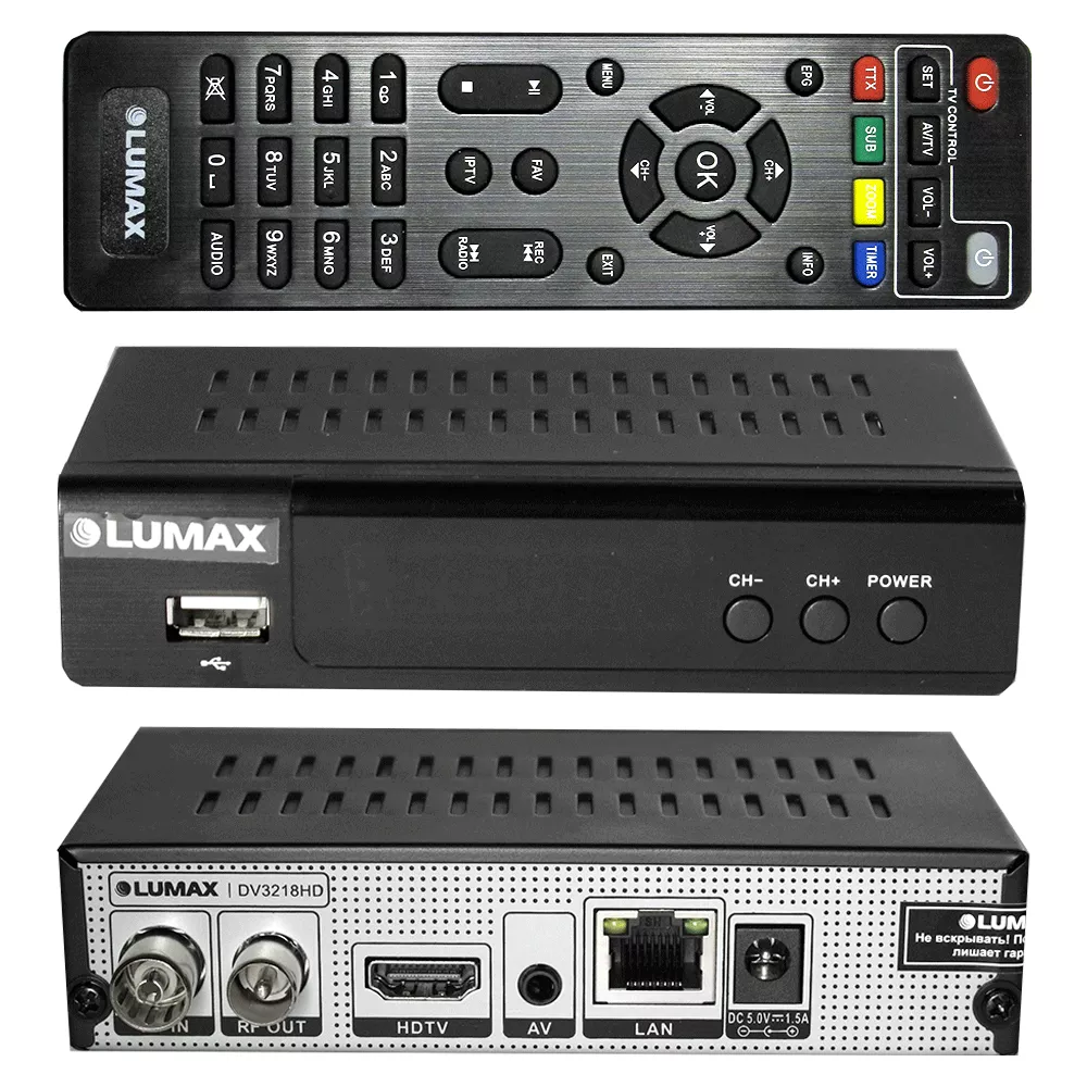 Ресивер LUMAX DV-3218 HD (DVB-T2, DVB-C, Wi-Fi, обуч. пульт) купить в  интернет магазине. Характеристики ресивер lumax dv-3218 hd (dvb-t2, dvb-c,  wi-fi, обуч. пульт) [Цифровые ресиверы (DVB-T2)]